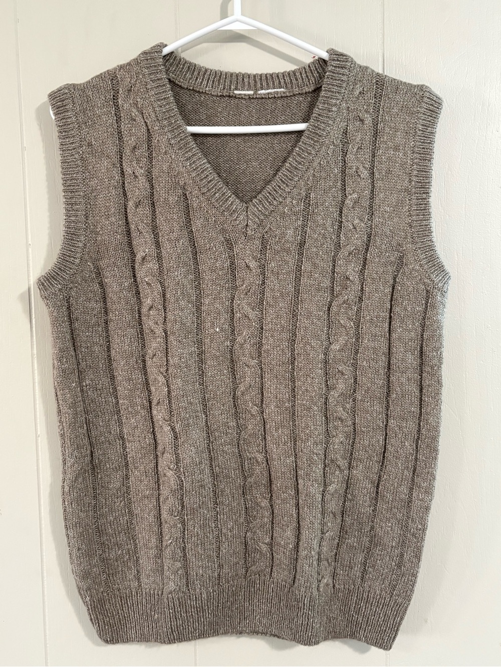 V-Neck Cable Knit Sweater Vest — Taupe